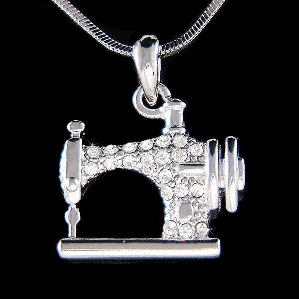 Swarovski Crystal Antique Vintage Look Singer Sewing Machine Necklace Jewelry for quilter Dressmaker Seamstress Wife Mother Best Friend Gift