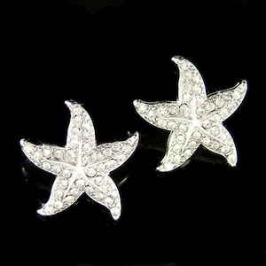 Swarovski Crystal STARFISH star fish Marine Simple Minimalist Stud Earrings Beach Wedding Jewelry Best Friends Birthday Christmas Gift New