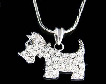 Swarovski Crystal WESTIE SCOTTISH Terrier Scottie DOG Puppy Pup Animal Lover 18" Chain Necklace Cute Jewelry Christmas Best Friends Gift New