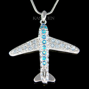 Swarovski Crystal Big aviation Pilot Miniature 3D Airplane Necklace Aircraft plane Travel Aviation Jewelry 40th 50th Birthday Christmas Gift