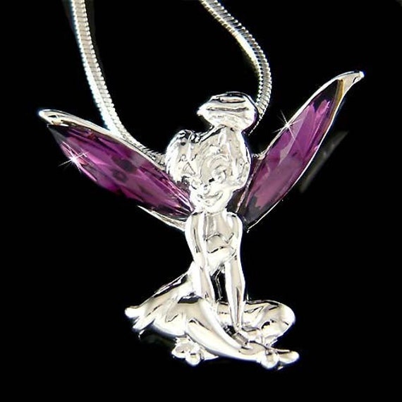 Swarovski Crystal Purple Fairy Angel Wings Charm Fantasy Necklace