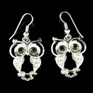 Swarovski Crystal Big Clear Guardians WISE OWL Hawk wisdom Bird Animal Charm Dangle Earrings Jewelry Best Friend Christmas Birthday Gift New
