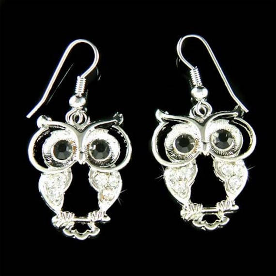 Wise Owl Earrings Cut Out Design Sterling Silver Dangling Wise Owl Earrings Cut Out Design Sterling Silver Dangling