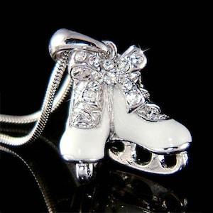 Swarovski Crystal 3D Girls Ice Skating Hockey Shoes - Figure Skates Winter Sports Pendant Chain Necklace Jewelry Friends Christmas Gift New