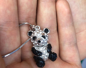 Swarovski Crystal 3D Panda Bear Necklace, Panda Earrings, Animal