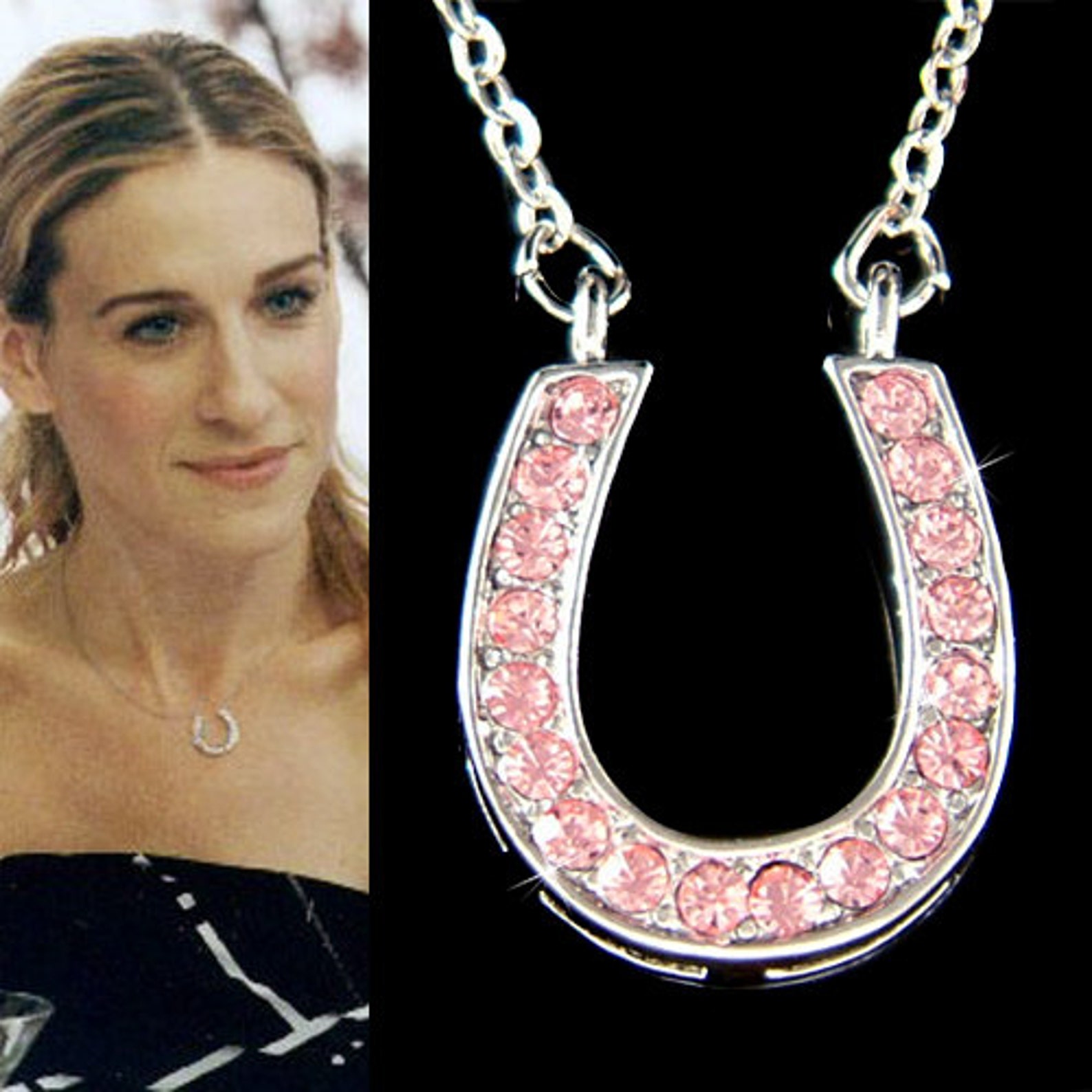 Swarovski Crystal Pink Horseshoe Necklace Western Wedding Etsy