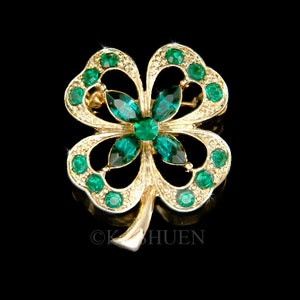 Swarovski Crystal Emerald Green Irish Saint Patrick&#39;s Paddy Day Lucky 4 Four Leaf CLOVER SHAMROCK Good Luck Gold T Pin Brooch Jewelry Gift