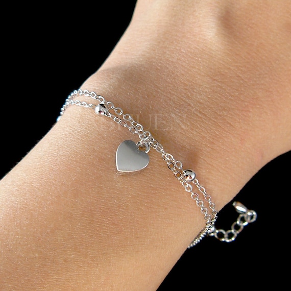 Dainty Tiny Love Heart Lover Delicate Jewelry Charm Cable Chain Bracelet  Cute Valentine's Day Christmas Best Friend BFF Mom Everyday Gift