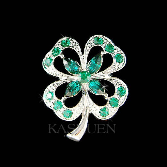 Swarovski Crystal 4 Leaf Clover Brooch, St Patrick's Day Jewelry