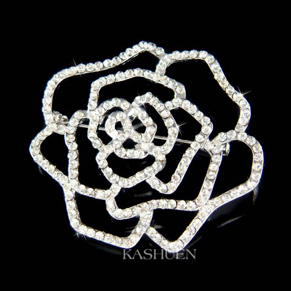 Swarovski Crystal Rose Flower Brooch Floral Bouquet Sash Pin Wedding Bridal Jewelry Mother of Bride Luxury 40th 50th 60th 70th Birthday Gift