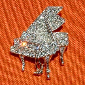 Alilang Sparkly Crystal Rhinestone Grand Piano Brooch Pin - Golden Tone Enamel Music Lover Gift - View #5