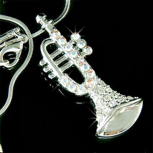 Swarovski Crystal bach king Brass BB TRUMPET Necklace Music Music Musical Instrument Musician Keychain Jewelry Christmas 40 50 Birthday Gift