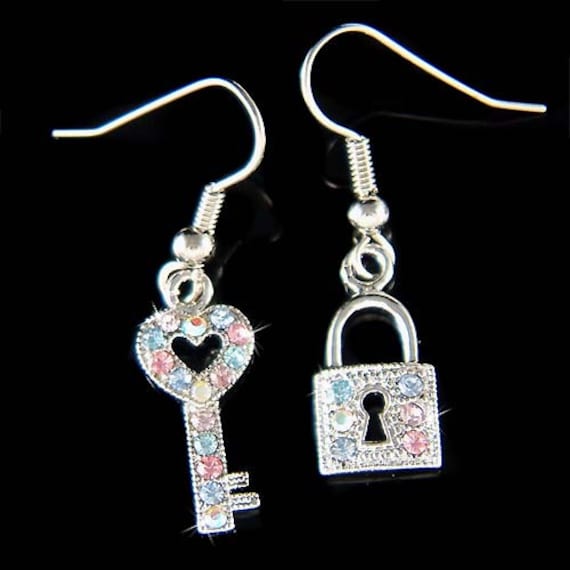 Swarovski Crystal Pastel Key to My Heart Dangle Earrings Love