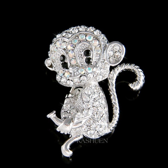 Swarovski Crystal Monkey Chimp Chimpanzee Animal Pin Brooch Chinese Zodiac Jewelry Christmas Birthday Mother s Day Daughter Grandmother Gift