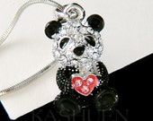 つうちゃんさま専用　アレクサンドルドゥパリ ハートのスワロフスキーがかわいい Swarovski Crystal 3D Black White PANDA BEAR Pink Love Heart