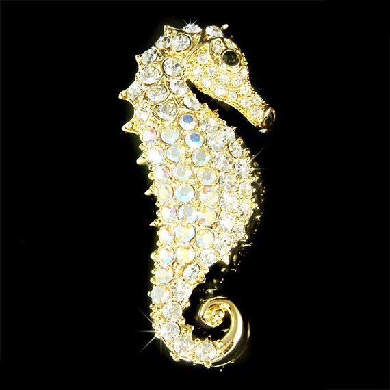 Swarovski Crystal Sea Horse SEAHORSE Hippocampus marine fish Pin Brooch  BEACH WEDDING Favor Bridesmaid Bridal Ocean Vacation Christmas Gift