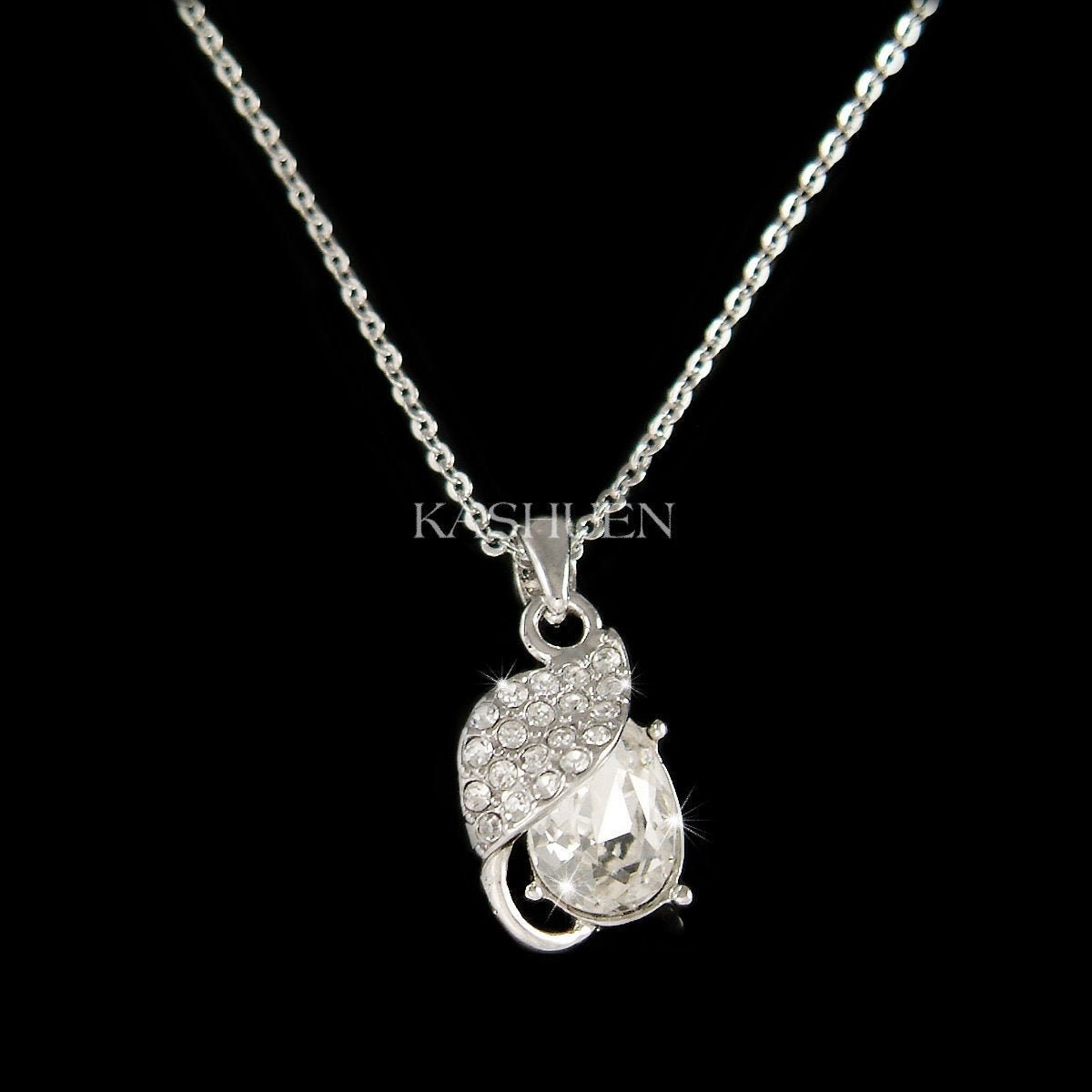 Swarovski Crystal Dainty Leaf Teardrop Sterling Silver Choker Necklace Bridal Wedding Jewelry Prom Special 18th 20th 30th 40th Birthday Gift