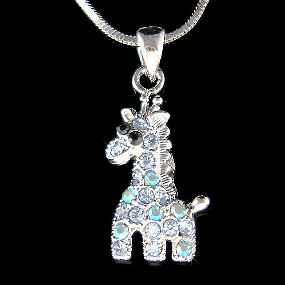 Dainty Swarovski Crystal Cute Baby Blue Giraffe Safari Animal