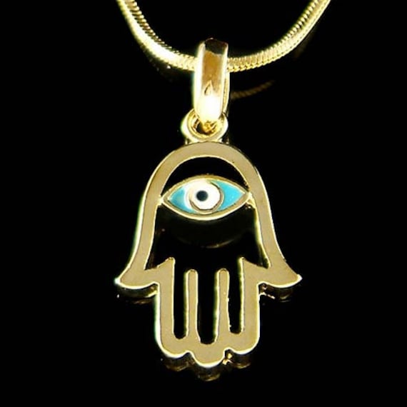 Jewish Hamsa Hand Hamesh Fatima Turquoise Blue Evil Eye Gold