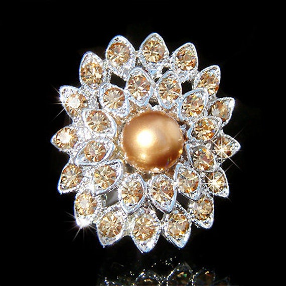 Swarovski Crystal Glamorous Gold Brown Pearl Sunflower Bling