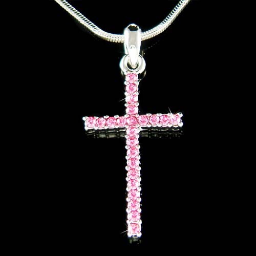 Silverplated Swarovski Pink Crystal Encrusted Cross Pendant