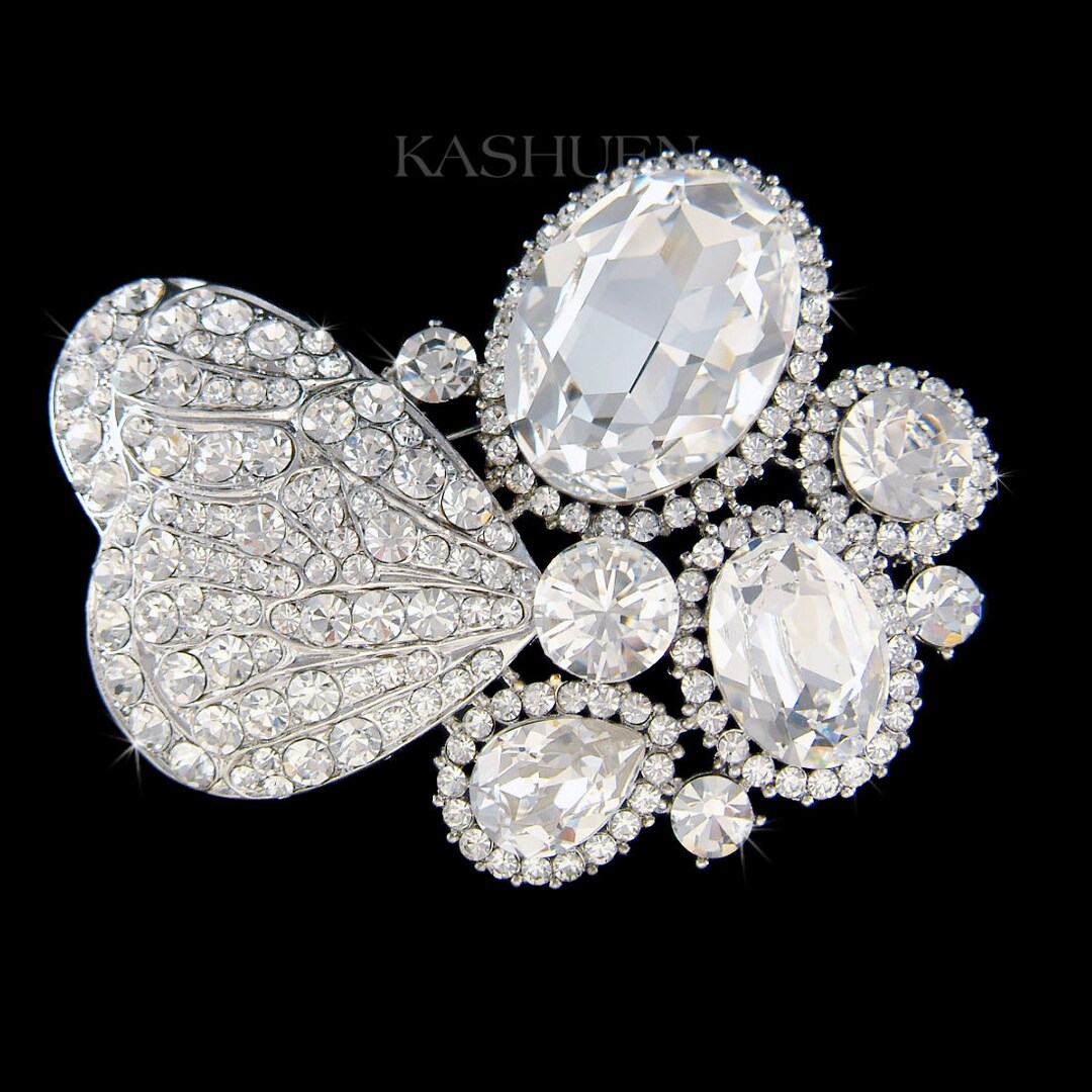 Crystal Butterfly Wing Imported Brooch With Crown And Tassel Pendant main image 1