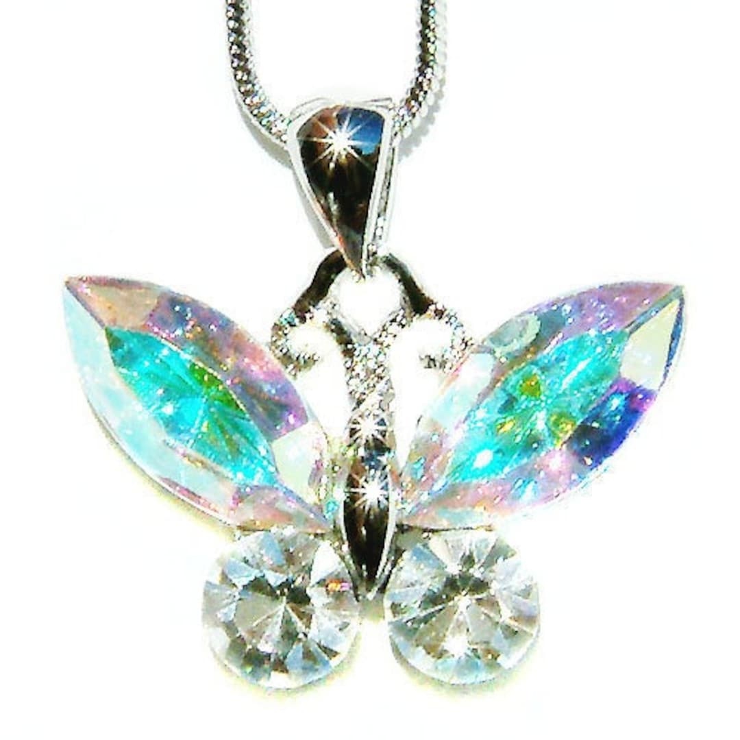 Swarovski Crystal Aurora Borealis BUTTERFLY Necklace Bridal