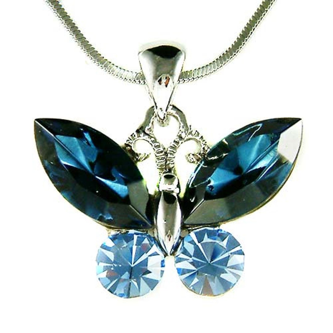 Swarovski Crystal Blue Butterfly Necklace Bridal Wedding Etsy
