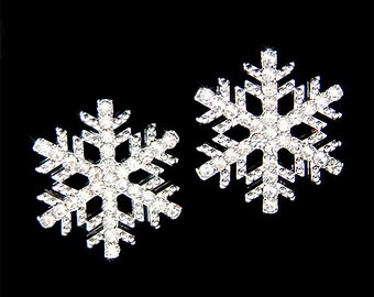 Swarovski Crystal Rhinestone SNOWFLAKE Snow Flake Winter Holiday Christmas Stud Pierced Titanium Hypoallergenic Earrings Jewelry Gift Bling