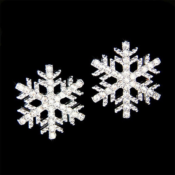 Swarovski Crystal Rhinestone Clear SNOWFLAKE Snow Flake Winter Holiday Christmas Stud Pierced Earrings Jewelry Best Friend Gift New Bling