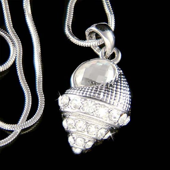 Swarovski Crystal Clear Seashell Necklace Sea Shell Beach Wedding