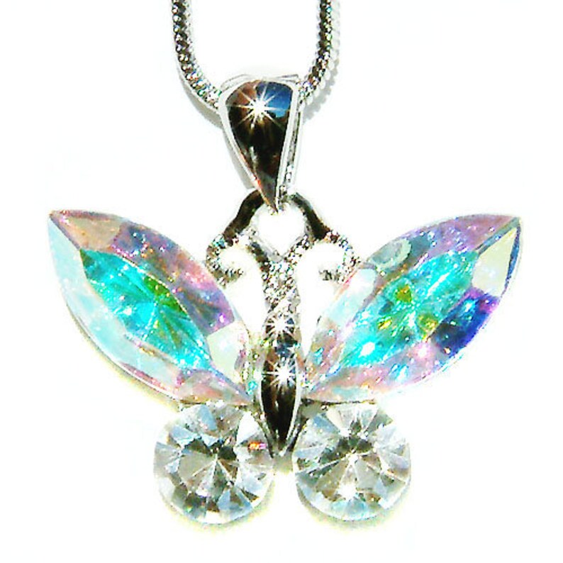 Swarovski Crystal Blue Butterfly Necklace Bridal Wedding Etsy