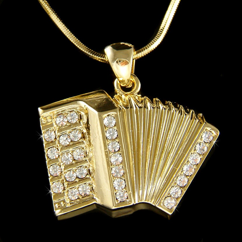 Swarovski Crystal Gold Accordion Necklace, Squeezebox Pendant
