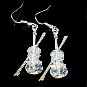 Swarovski Austrian Crystal Blue Violin Fiddle Viola Cello Charm Music Musical instrument Earrings Christmas Best Friend Orchestra Gifts New