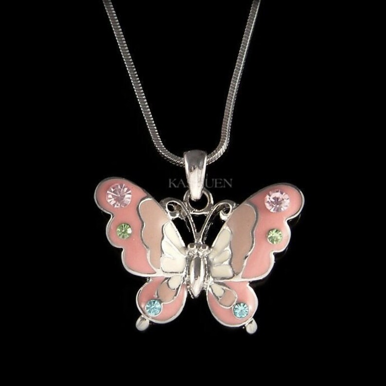 Swarovski Crystal Purple Butterfly Necklace, Beautiful Christmas Gift, Remembrance Jewelry, 20th 30th 40th 50th 60 Birthday Gifts for Women Pink