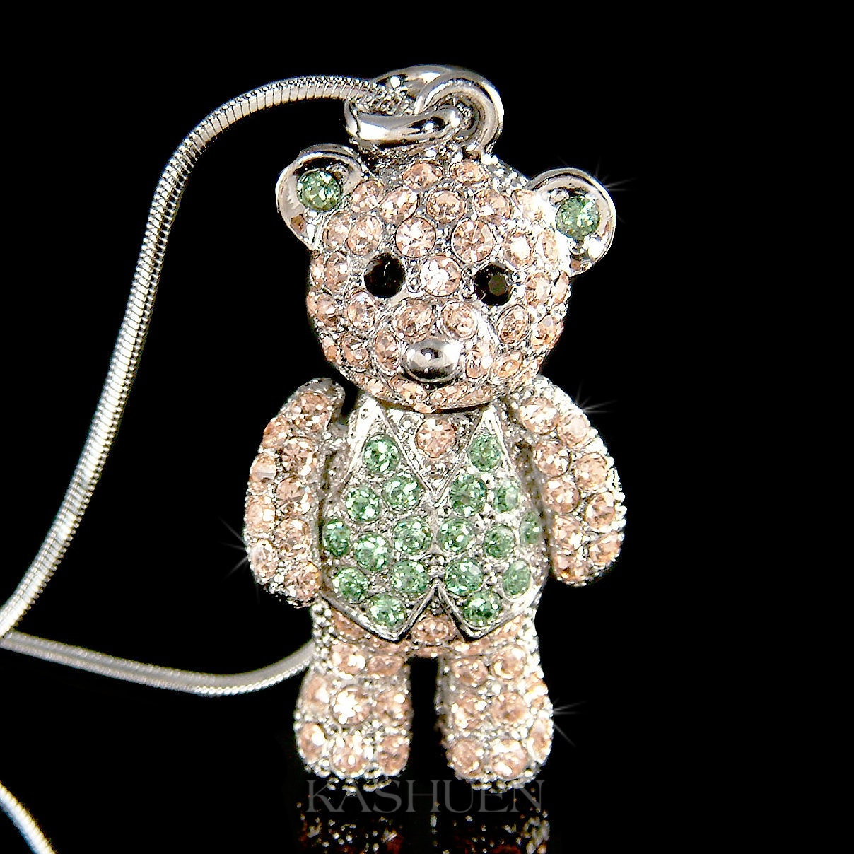 Swarovski Crystal Pink 3D Big Movable Cuddly Teddy Bear Cute Charm