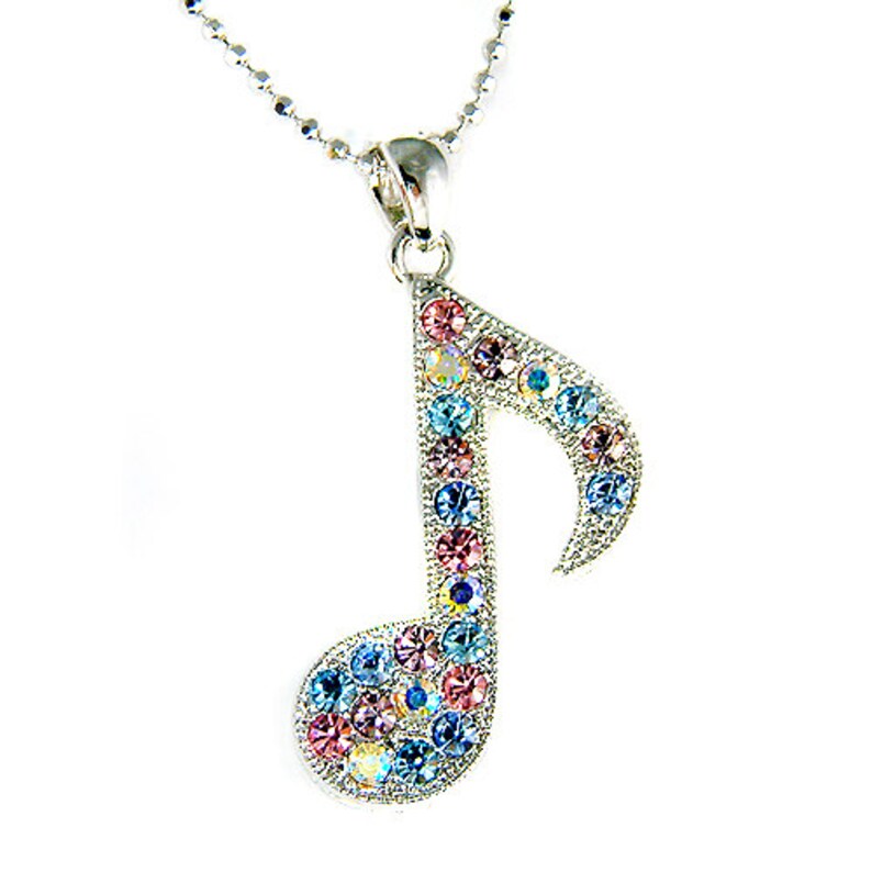 Swarovski Crystal Pastel Piano MUSIC musical Eighth NOTE Quaver Chain Charm Pendant Necklace Jewelry Christmas Best Friend Musician Gift New image 1