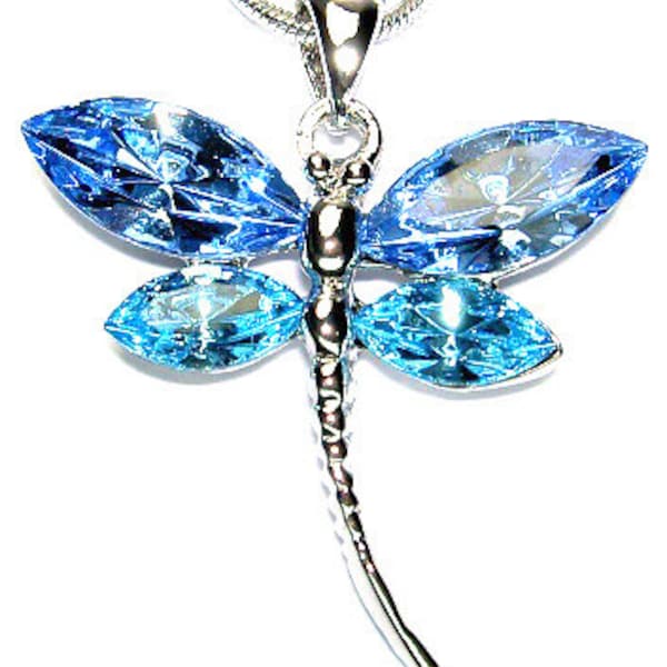 Swarovski Crystal Aqua Blue DRAGONFLY Necklace Bridal Wedding Christmas Memorial Keepsake Jewelry 50th 60th 70th 80th 90th 100 Birthday Gift
