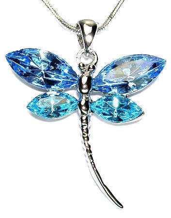 Swarovski Crystal Aqua Blue Dragonfly Necklace, Bridal Wedding