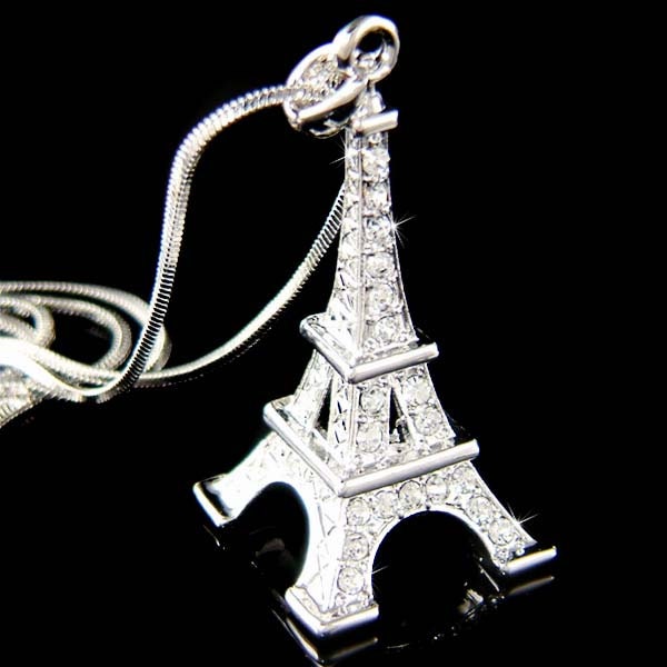 Swarovski Crystal 3D Eiffel Tower Necklace Paris France Honeymoon Jewelry Keychain Vacation Christmas 30th 35th 40th 45th 50th Birthday Gift