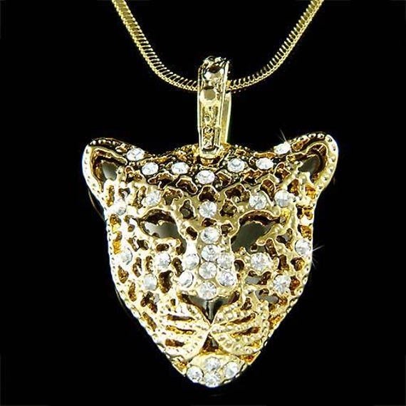 スワロフスキータイガー Swarovski Crystal Leopard Necklace, Tiger Charm, Jaguar Pendant