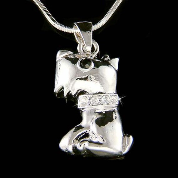 Swarovski Crystal Silver WESTIE SCOTTISH Scottie DOG Puppy Pendant Chain Necklace Christmas Best Friend Gift New