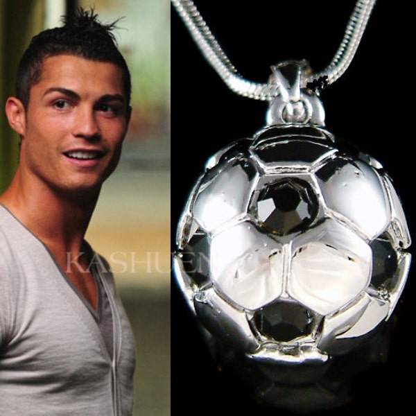 Cristal Swarovski 3D Noir Argent Football Ballon De Football Pendentif Charme Chaîne Collier Unisexe Bijoux Garçons Hommes Filles Bijoux Cadeau De Noël