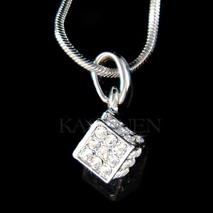 Dainty Everyday Swarovski Crystal Cube Square Necklace New Celebrity Style Jewelry Best Friend Minimalist Sparkling 20th 21st Birthday Gift