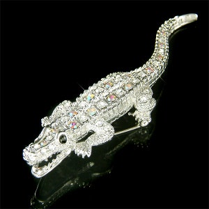 Swarovski Crystal Large 3&quot; Gator Crocodile Brooch Alligator Caiman Reptiles Pin Jewelry Wildlife Nature BFF Christmas Best Friends Gifts New