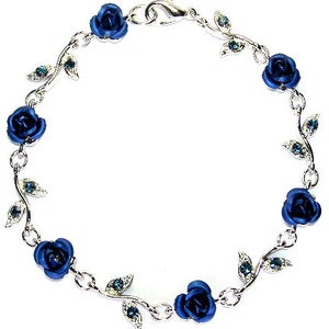 Swarovski Crystal Sapphire Royal Blue Rose Flower Floral Charm Pendant Chain Bracelet Christmas Best Friend Bridal Bridesmaid Jewelry Gifts