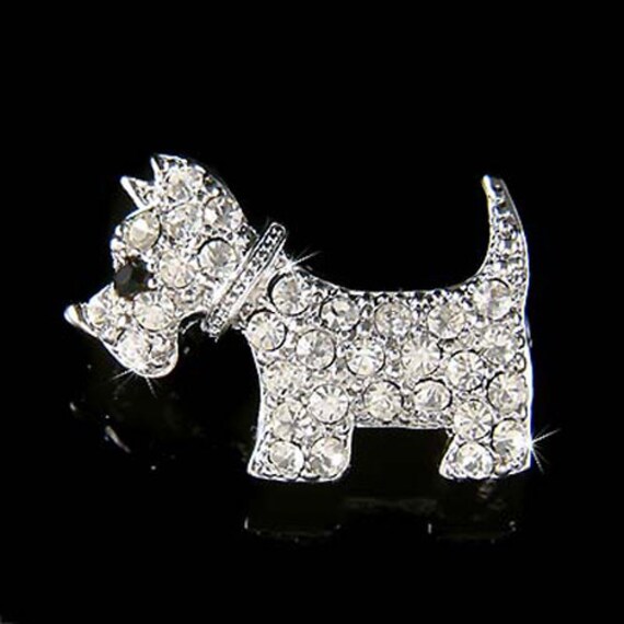 Swarovski Crystal Dainty WESTIE SCOTTISH Scottie DOG Puppy Pet Lover Pin Brooch Jewelry Mothers Day Christmas Best Friend Birthday Gift New