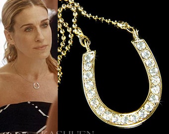 Swarovski Crystal Lucky Horseshoe Necklace Gold Bridal Wedding