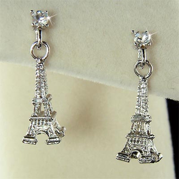 Dainty Swarovski Crystal 3D Eiffel Tower Paris France Honeymoon Charm Stick Post Earrings Jewelry Best Friends Birthday Mother's Day Gift