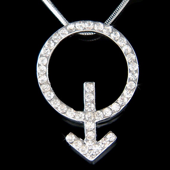 Swarovski Crystal Male sign Gender Symbol Mars Astrological Sexual  Identities Pendant Unisex Mens Necklace Jewelry Best Friend Gift New